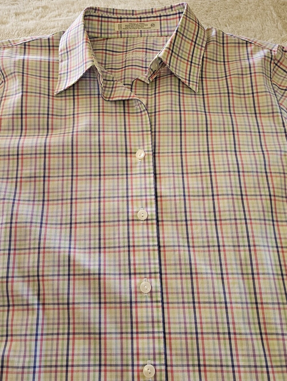 Foxcroft Pastel Plaid Button-Front Fitted Blouse Size 6p